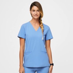 Figs Casma Three Pocket Scrub Top Ceil Blue XXS